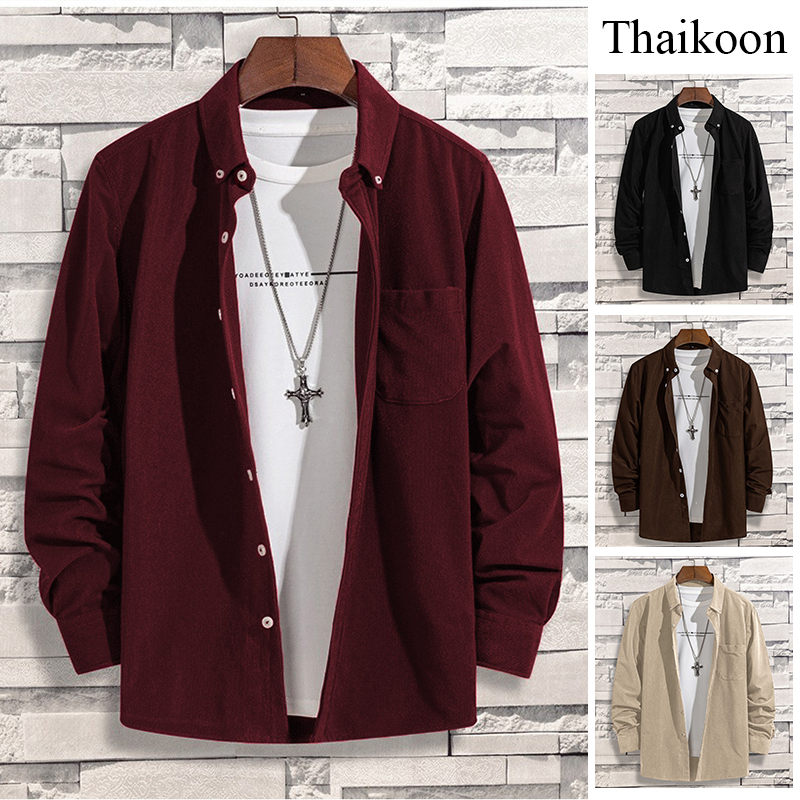 เสื้อแจ็คเก็ตแขนยาวผู้ชาย ผ้าลูกฟูก ทรงหลวม ให้ความอบอุ่น สบาย สำหรับฤดูใบไม้ร่วงและหนา