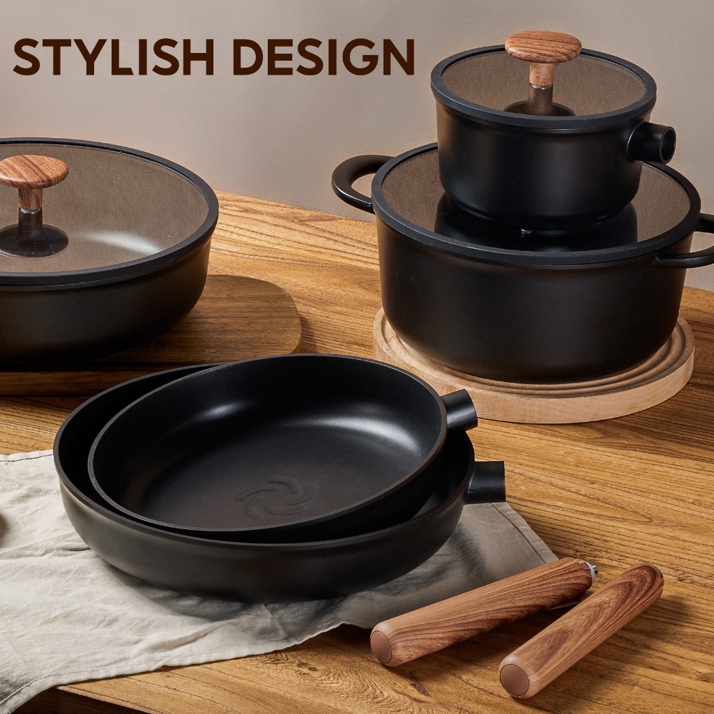 JEETEE [ถอดด้ามจับได้] หม้อเซรามิกเคลือบสารกันติด ชุด 4 ชิ้น  กระทะไม่ติด ฝาหม้อซิลิโคน ฟรี เหมาะกับเตาทุกประเภท