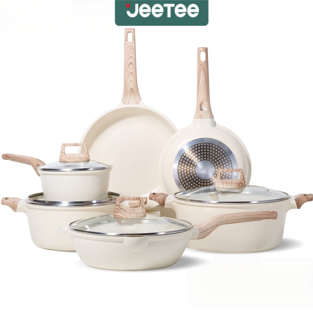 JEETEE 4/6 ชิ้น ชุดเครื่องครัวหินแกรนิตเคลือบสารกันติด กระทะก้นลึก หม้อซุป หม้อนม หม้อ ใช้ได้กับเตาทุกประเภท