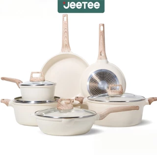 JEETEE 4/6 ชิ้น ชุดเครื่องครัวหินแกรนิตเคลือบสารกันติด กระทะก้นลึก หม้อซุป หม้อนม หม้อ ใช้ได้กับเตาทุกประเภท