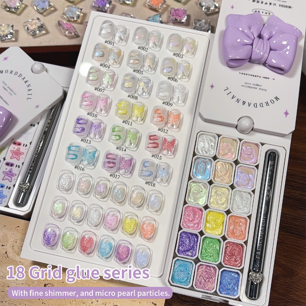 MORDDA ชุดยาทาเล็บเจล Pearl White Glitter 18 สี สามารถใช้สำหรับการเพ้นท์เล็บแบบ 3 มิติ และเหมาะสำหรับใช้ในร้านทำเล็บ