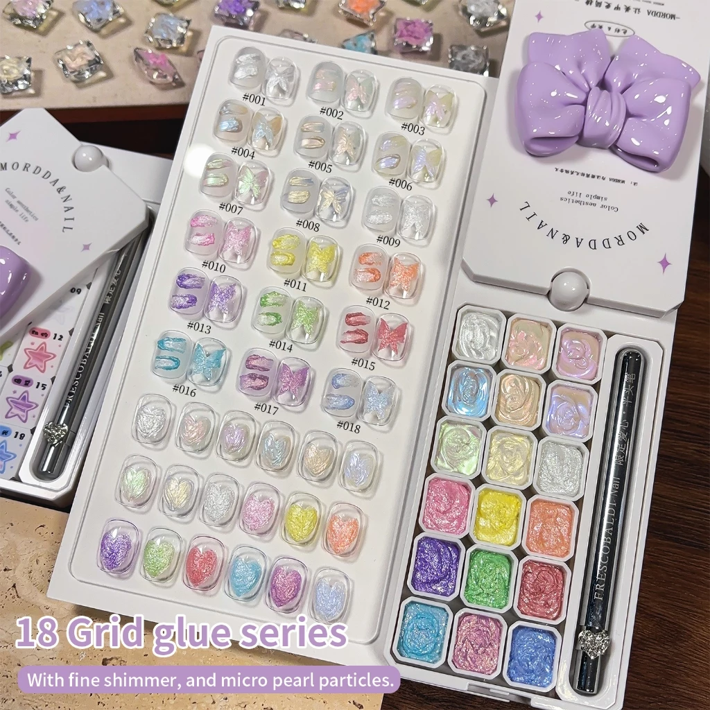 MORDDA ชุดยาทาเล็บเจล Pearl White Glitter 18 สี สามารถใช้สำหรับการเพ้นท์เล็บแบบ 3 มิติ และเหมาะสำหรับใช้ในร้านทำเล็บ