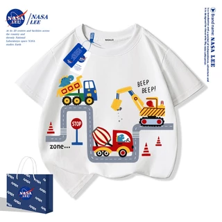 【จัดส่งวันเดียวกัน】เสื้อยืดเด็กผ้าฝ้ายลายรถขุด NASA ใส่ได้ทั้งเด็กผู้ชายและเด็กผู้หญิง สวมใส่สบาย ระบายอากาศได้ดี