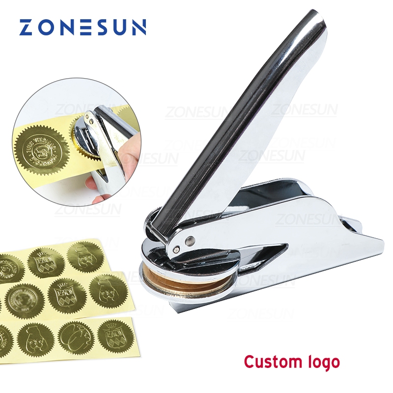 ZONESUN โลโก้ที่กําหนดเองลายนูนแสตมป์เหล็กส่วนบุคคล Embosser ซีลเหล็ก 100 ชิ้นสติกเกอร์สําหรับใบรับร