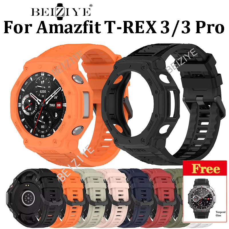 เคส Silione พร้อมสายรัดสําหรับ Huami Amazfit T-Rex 3 Pro 48 มม.กีฬากันน้ํา + ฝาครอบป้องกันสําหรับ Amazfit T-Rex 3 อุปกรณ์เสริมสมาร์ทวอทช์