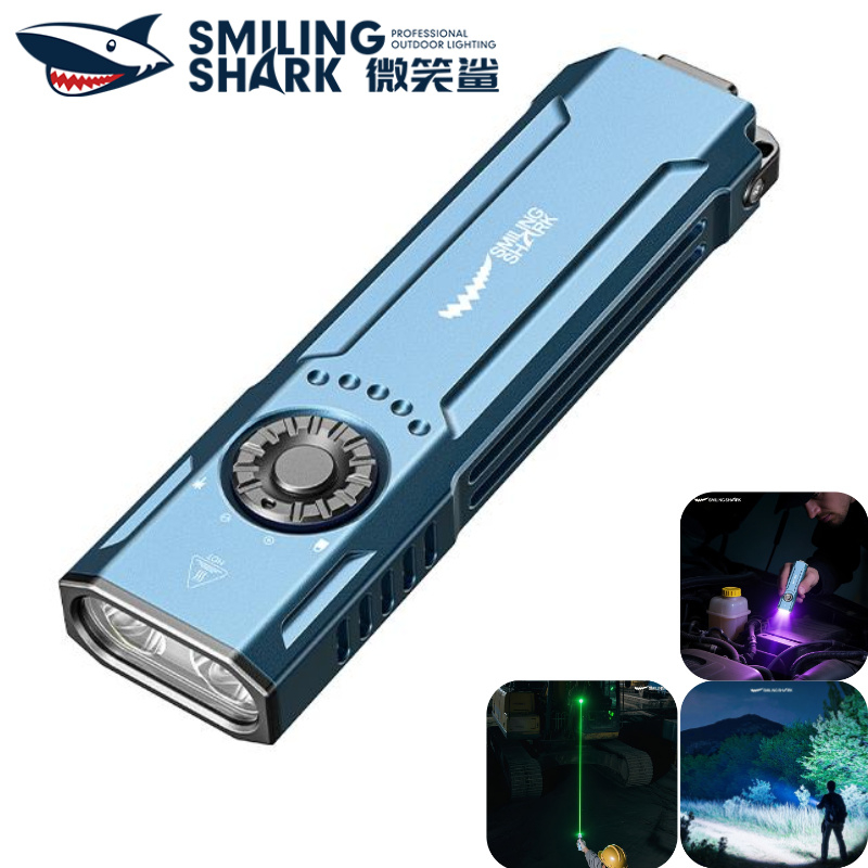 SMILING SHARK ไฟฉาย Super Bright 3-in-1 UV สีม่วง กันน้ำ 7 โหมดเลเซอร์ clamp type-C สำหรับกลางแจ้งฉุกเฉินและเดินป่า SD5403