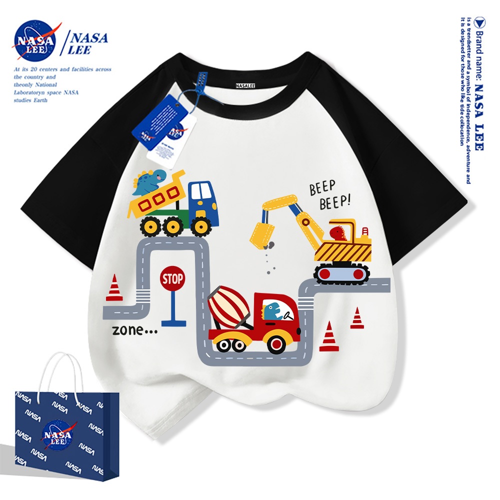 【จัดส่งวันเดียวกัน】เสื้อยืดเด็กผ้าฝ้ายลายรถขุด NASA ใส่ได้ทั้งเด็กผู้ชายและเด็กผู้หญิง สวมใส่สบาย ระบายอากาศได้ดี