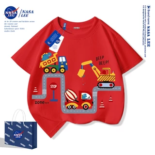 【จัดส่งวันเดียวกัน】เสื้อยืดเด็กผ้าฝ้ายลายรถขุด NASA ใส่ได้ทั้งเด็กผู้ชายและเด็กผู้หญิง สวมใส่สบาย ระบายอากาศได้ดี