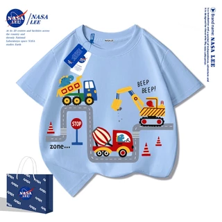 【จัดส่งวันเดียวกัน】เสื้อยืดเด็กผ้าฝ้ายลายรถขุด NASA ใส่ได้ทั้งเด็กผู้ชายและเด็กผู้หญิง สวมใส่สบาย ระบายอากาศได้ดี