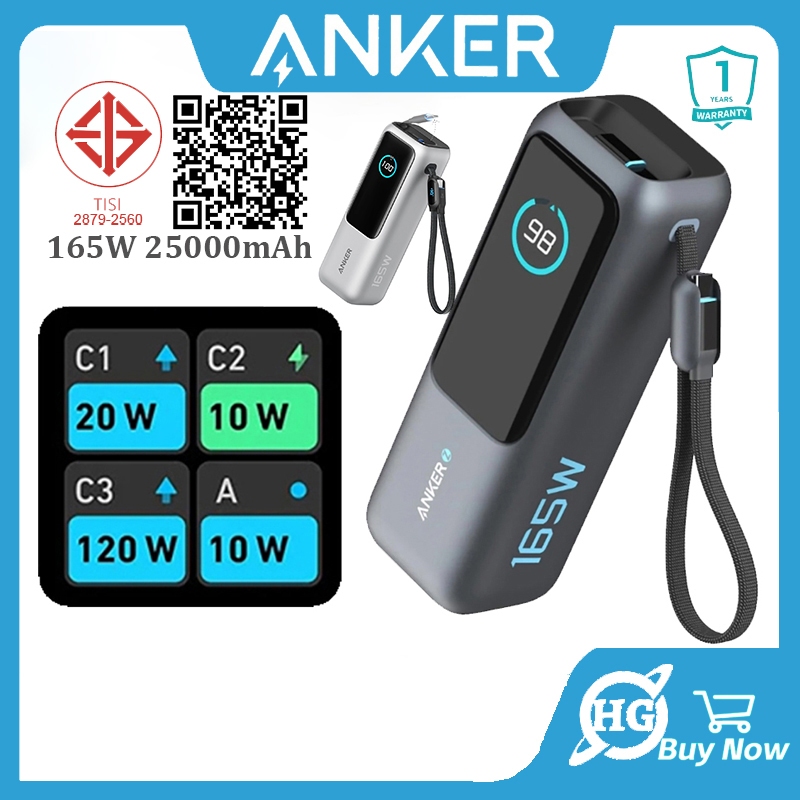 Anker ZOLO แล็ปท็อป Power Bank 165W 25000mAh PowerBank แบบพกพา Builit ในสายเคเบิลแบบพับเก็บได้