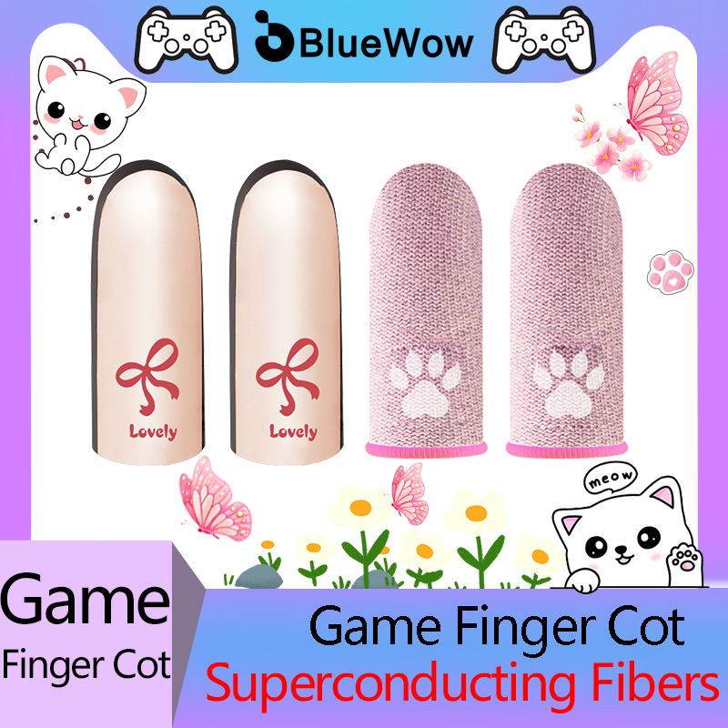 Bluewow สีชมพูถุงมือสําหรับเล่นเกมแขนนิ้วมือถือหน้าจอสัมผัสตัวควบคุมเกมสําหรับเกมมือถือ PUBG