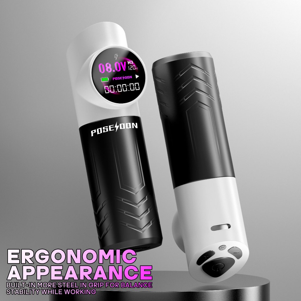 ปากกาสักไร้สาย POSEIDON พร้อมแหล่งจ่ายไฟ 1500mAh และจอแสดงผล LED - เครื่องสักมืออาชีพสําหรับผู้เริ่มต้นและศิลปิน