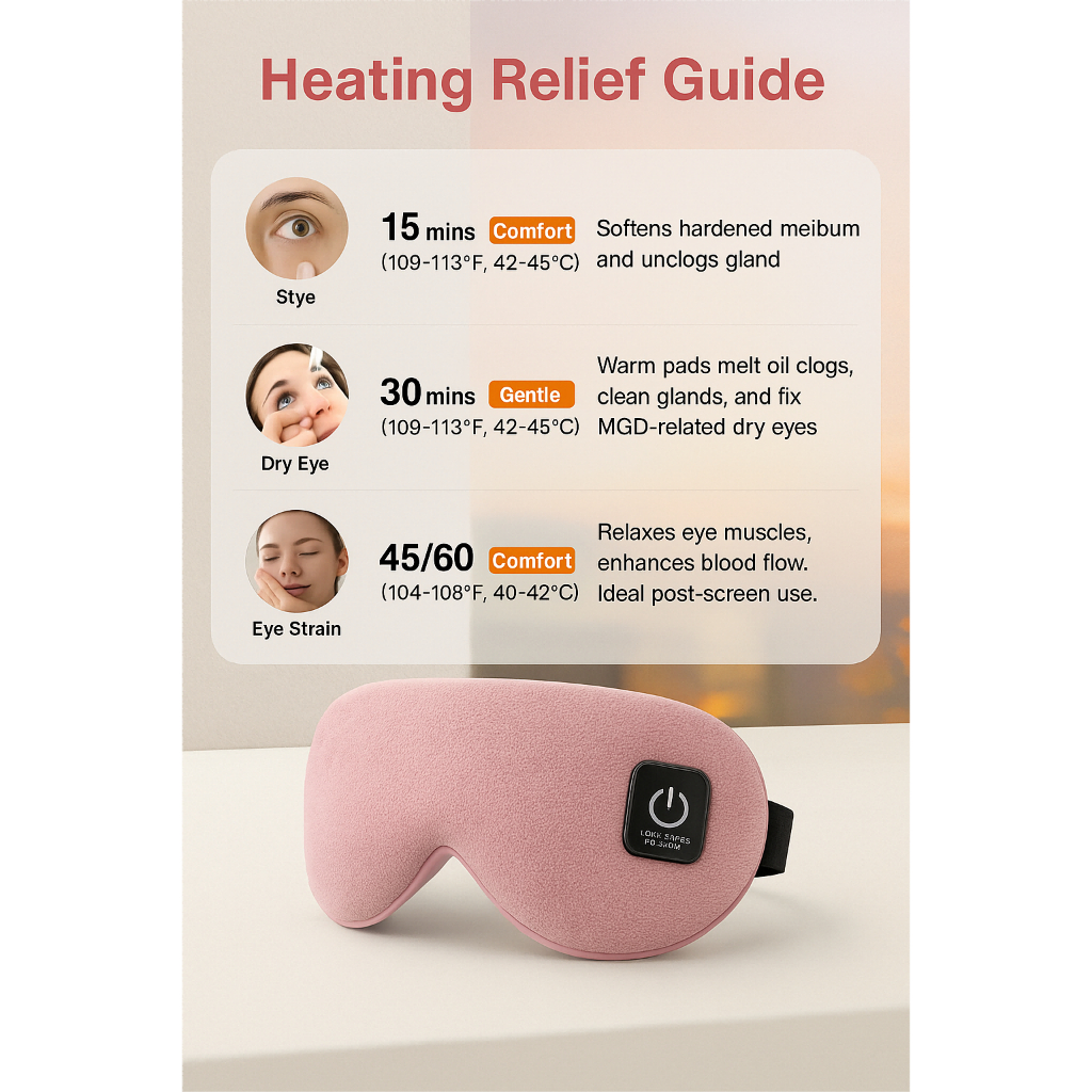 ผ้าปิดตาอุ่นไร้สายสําหรับตาแห้ง – ประคบอุ่นสําหรับตายางและบรรเทาสติ, ความร้อนและตัวจับเวลาที่ปรับได้, ช่วยนอนหลับสําหรับเดินทาง, สํานักงาน งีบหลับ (สีชมพู) - รูปที่ 2