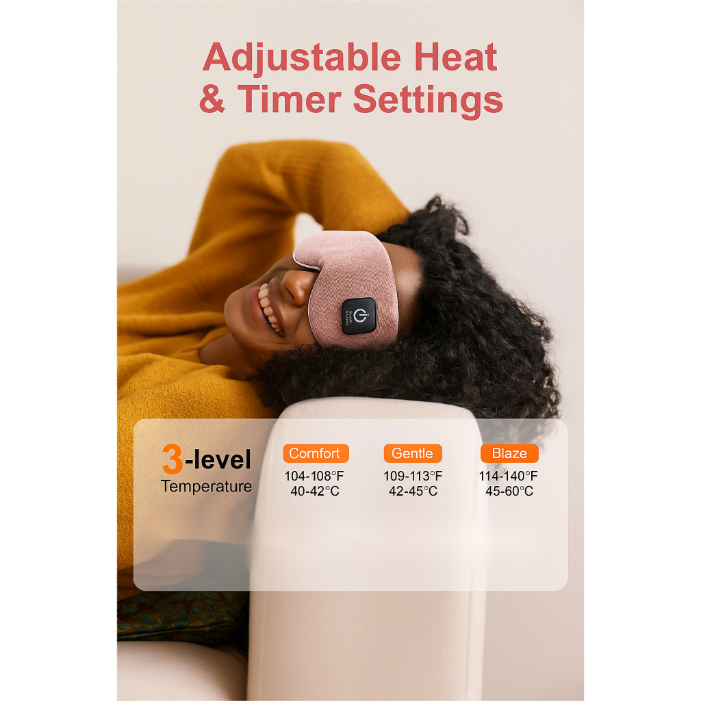 ผ้าปิดตาอุ่นไร้สายสําหรับตาแห้ง – ประคบอุ่นสําหรับตายางและบรรเทาสติ, ความร้อนและตัวจับเวลาที่ปรับได้, ช่วยนอนหลับสําหรับเดินทาง, สํานักงาน งีบหลับ (สีชมพู) - รูปที่ 4