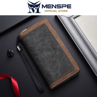 MENSPE แฟชั่นกระเป๋าสตางค์ยาวผู้ชาย Vintage Frosted Soft PU Multi-Card ตําแหน่งกระเป๋าสตางค์ความจุขนาดใหญ่อเนกประสงค์