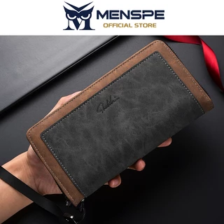 MENSPE แฟชั่นกระเป๋าสตางค์ยาวผู้ชาย Vintage Frosted Soft PU Multi-Card ตําแหน่งกระเป๋าสตางค์ความจุขนาดใหญ่อเนกประสงค์