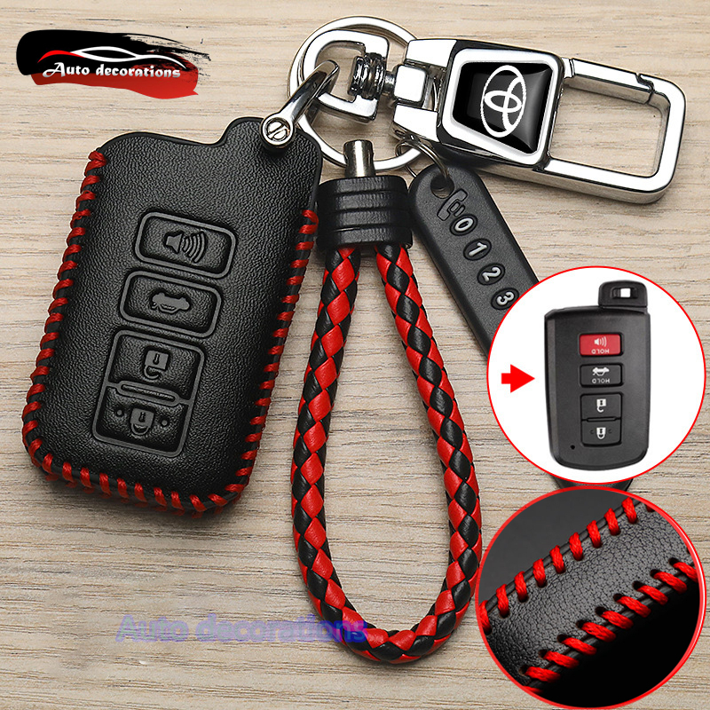 4ปุ่ม เคสกุญแจรีโมทหนังแท้สําหรับ Toyota corolla altis 2017 harrier 2014-2018 wish camry Altis 2016 ฝาครอบกุญแจพวงกุญแจ