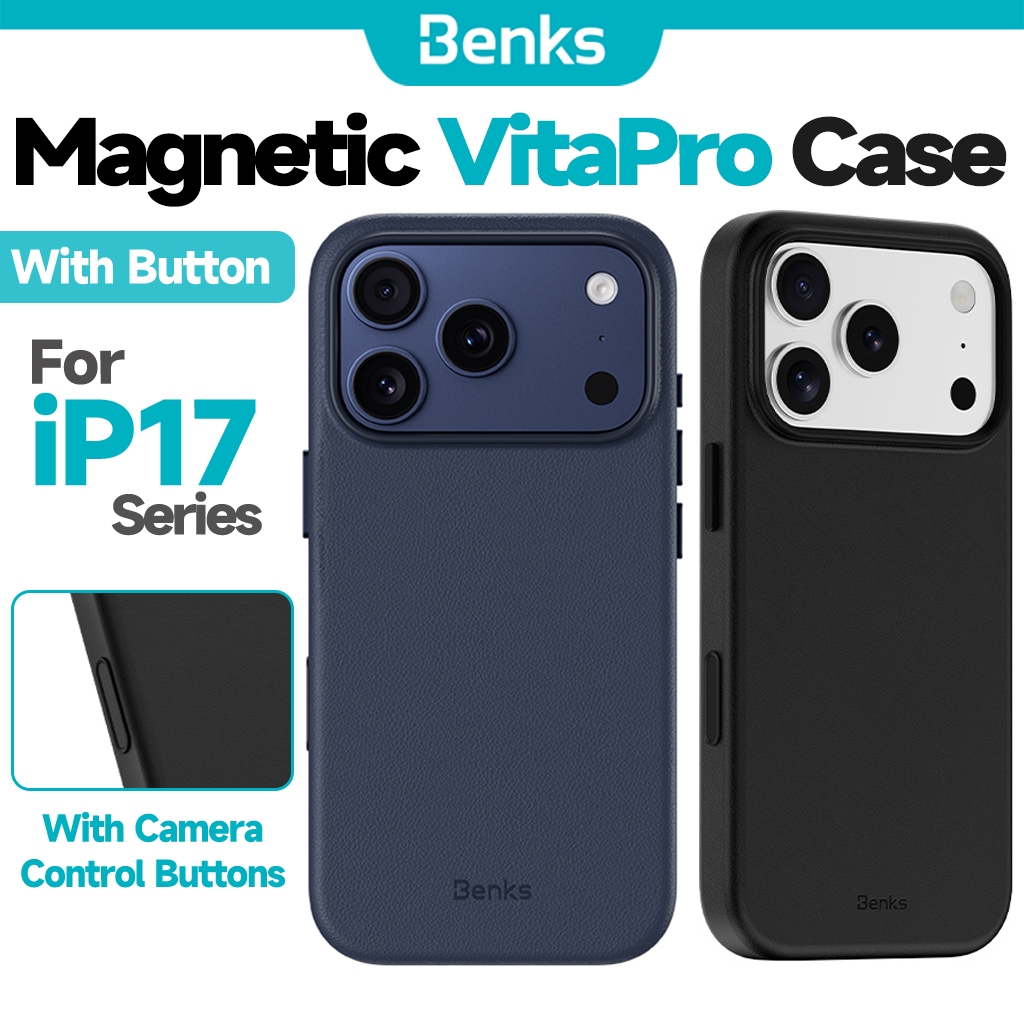 [Benks Official] Benks VitaPro เคสโทรศัพท์แม่เหล็กพร้อมปุ่มกล้องสําหรับ IPhone 17 Pro Max 16 Plus การป้องกันความคุ้มครองเต็มรูปแบบ LethrX ปกหนังมังสวิรัติหรูหราสไตล์มินิมอล