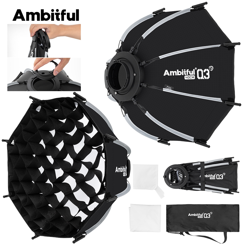 Amytful 40 ซม.60 ซม.80 ซม.Q3 Series Quick Release Octagon/Rectangle Softbox Godox Mount สําหรับ ML60/ML100/AD300PRO