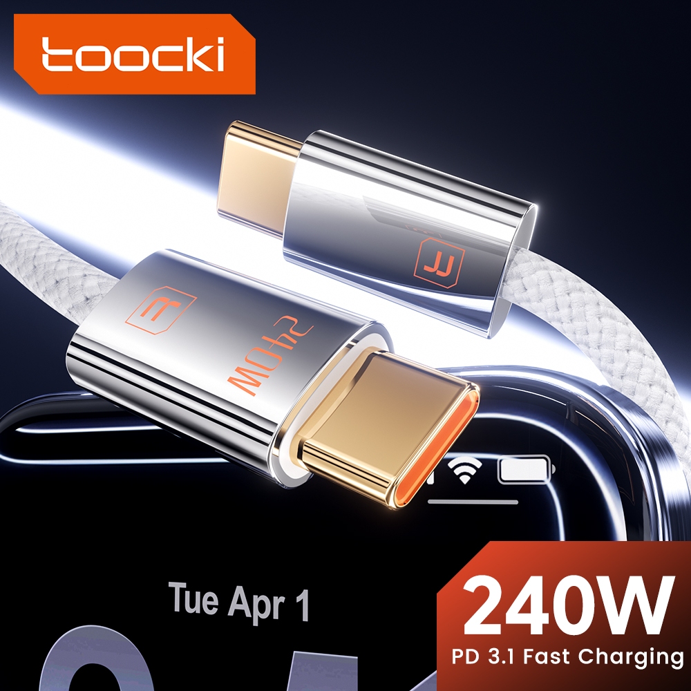 Toocki 240 W/100 W//60 W ประเภท C ถึง Type C สายชาร์จเร็วสุดโลหะผสมสังกะสีถัก CC PD 3.1 ใช้งานร่วมกับโทรศัพท์และถ่ายโอนข้อมูลสําหรับโทรศัพท์พีซีแล็ปท็อป