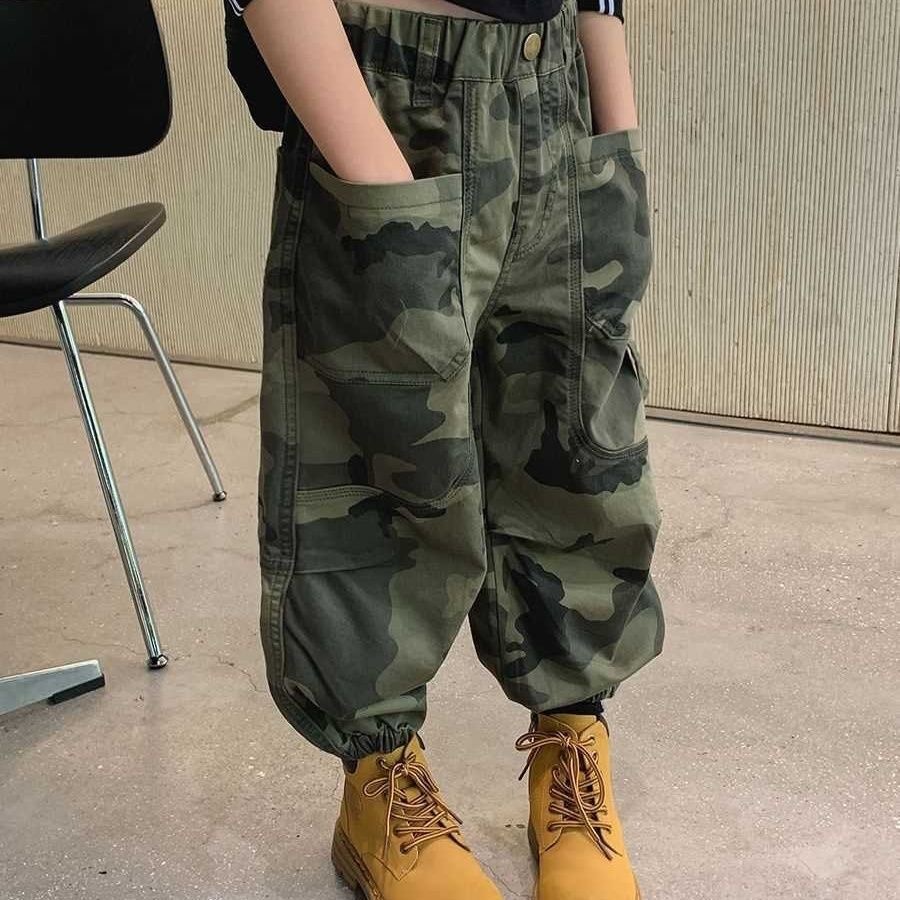 กางเกงขายาวลําลอง ทรงหลวม ลายพราง สไตล์ตะวันตก แฟชั่นฤดูใบไม้ผลิ และฤดูใบไม้ร่วง สําหรับเด็กผู้หญิง และผู้ชาย - รูปที่ 3