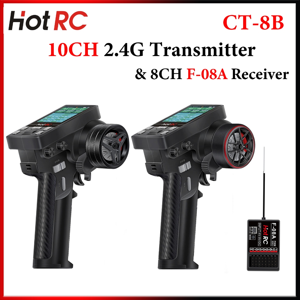 HOTRC CT-8B 10CH 2.4 Ghz หน้าจอสีเครื่องส่งสัญญาณรีโมทคอนโทรล 8CH F-08A สําหรับ RC รถเรือถัง