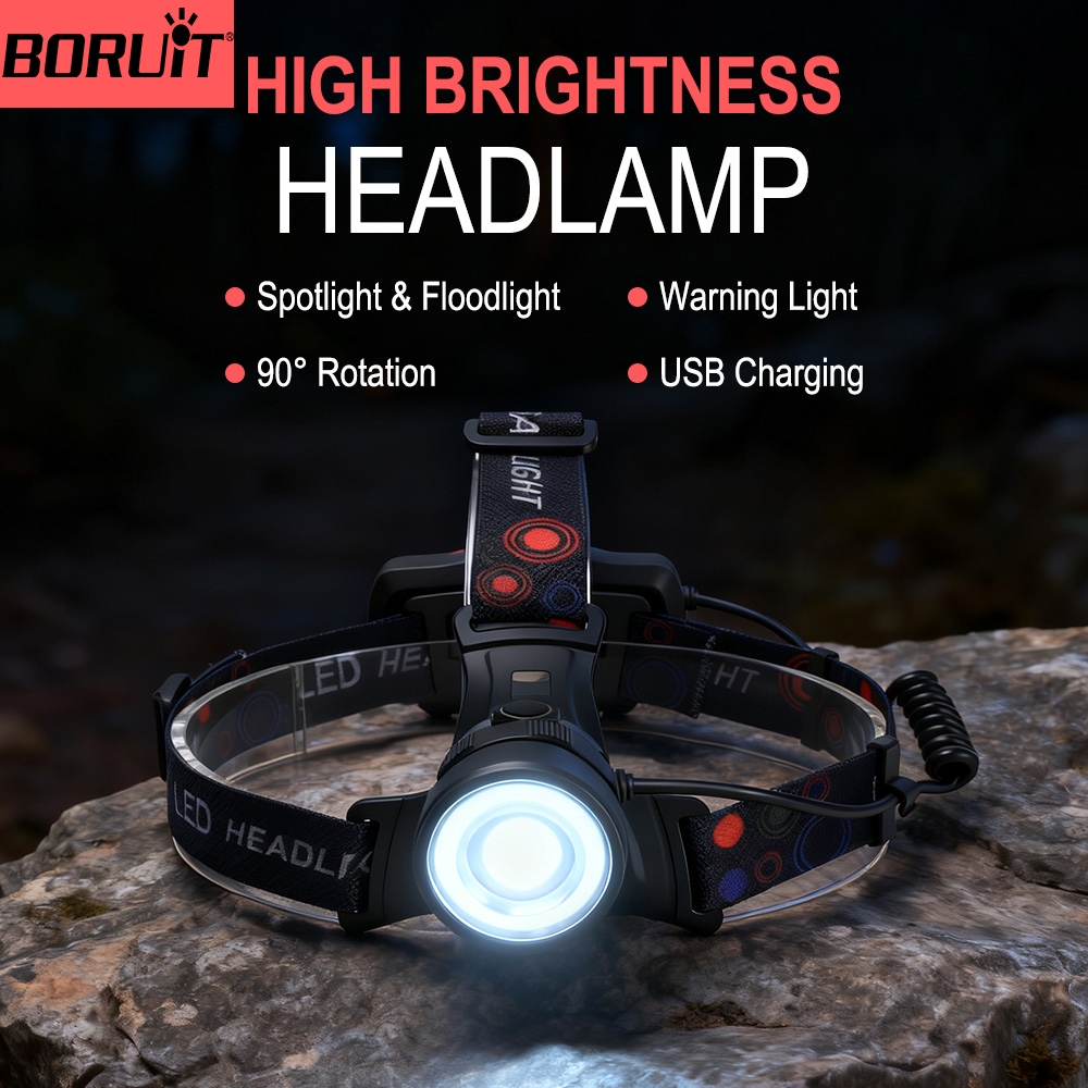 ไฟฉาย Boruit LED 250LM หมุนได้ 90° ชาร์จ USB กันน้ำ สำหรับตกปลาและตั้งแคมป์