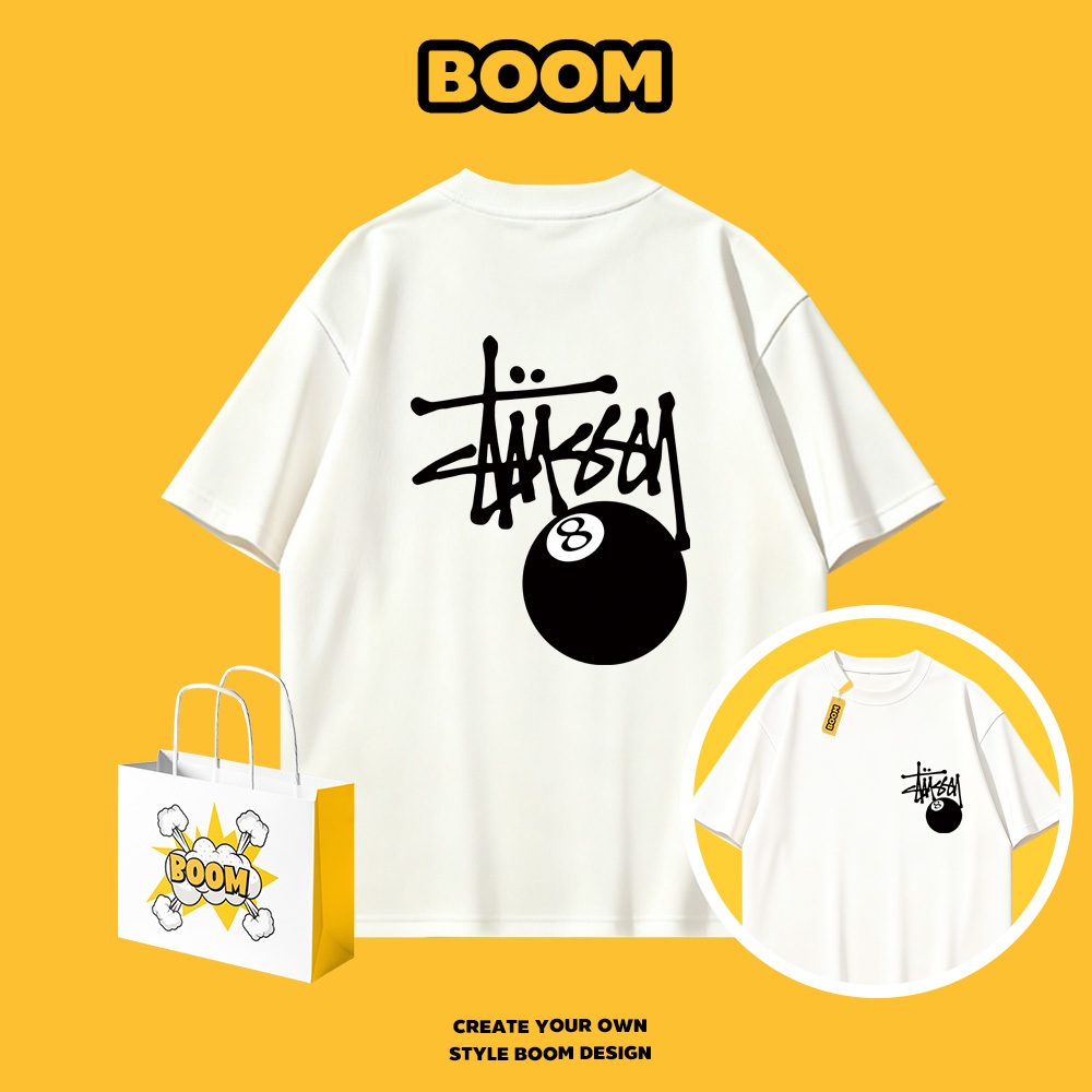 BOOM เสื้อยืดผู้ชาย cotton 100% แขนสั้น ลายแบรนด์เนมสุดเท่ Oversize ระบายอากาศดี สไตล์เกาหลี เหมาะสำหรับเยาวชน