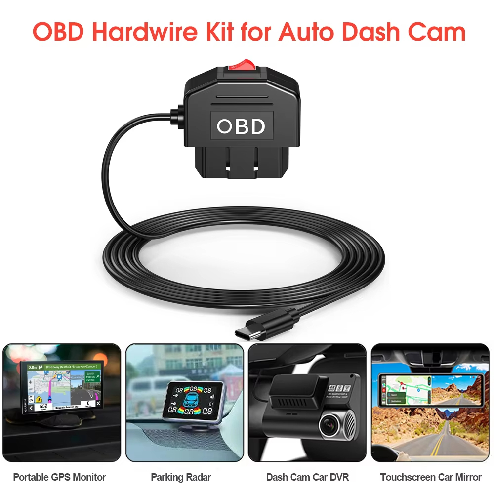 Dash Cam Hardwire Kit Buck Line OBD ถึง USB อะแดปเตอร์สําหรับ Dashcam Mirror CarPlay Monitor DVR Charger 24 ชั่วโมงที่จอดรถ Monitor