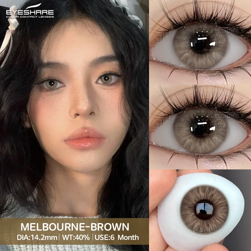 MELBOURNE สีน้ําตาลคอนแทคเลนส์ 1 คู่/2 ชิ้นธรรมชาติสีดําสีเทานุ่มคอนแทคเลนส์ 14.2 มม.ที่มีประโยชน์สําหรับ 6 mon