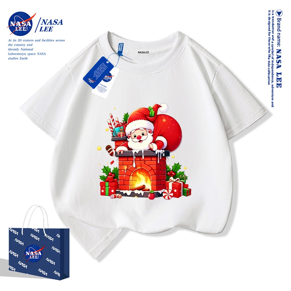 【จัดส่งวันเดียวกัน】เสื้อยืดเด็กผ้าฝ้ายลายซานตาครอส NASA ใส่ได้ทั้งเด็กผู้ชายและเ