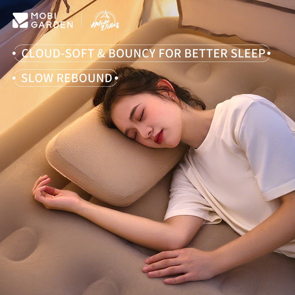 MOBI GARDEN ผ้าฝ้ายหน่วยความจํา Rebound เย็นและสูงแบบพกพา Camping Nap Travel Memory Cotton หมอนขนมปังสบาย