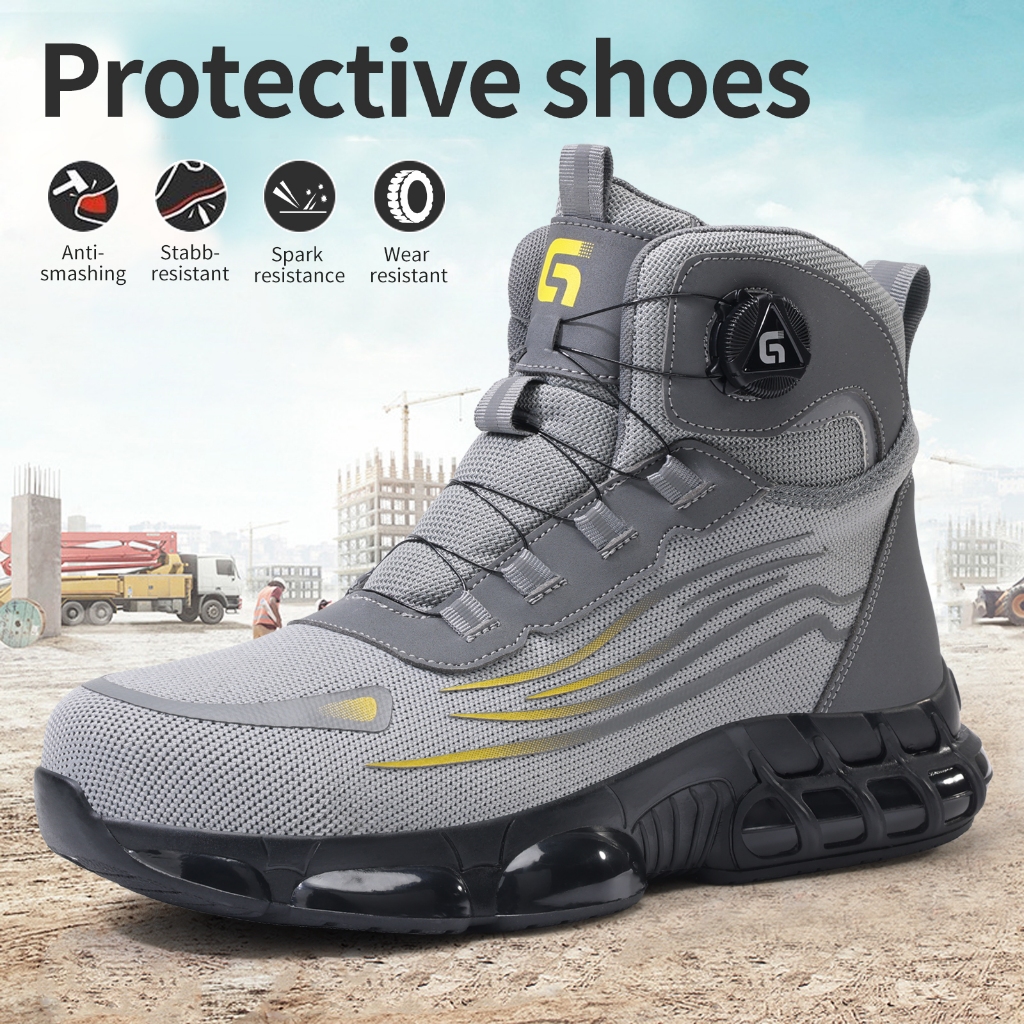GUYISA รองเท้านิรภัยรองเท้าทํางานหัวเหล็กระบายอากาศสีเทา 5080 37-49