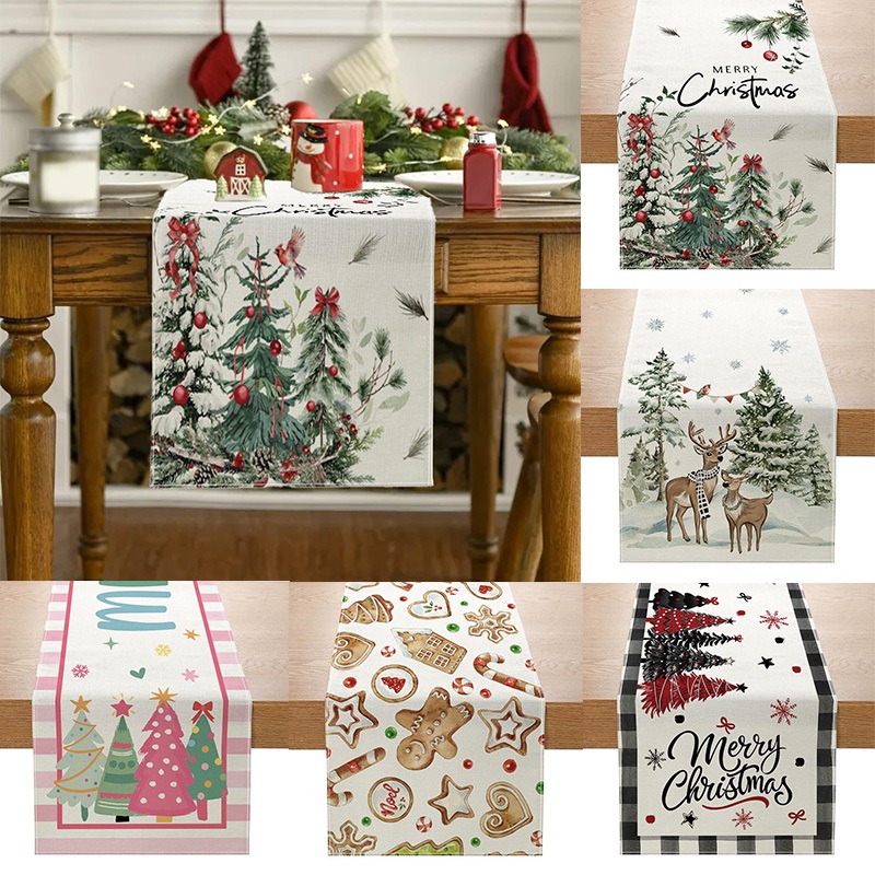 1PC Christmas Table Runner Snowman Xmas Tree Table Decor Merry Christmas Decor 33*183 ซม.
