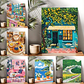 ร้านกาแฟและโคซี่ / ระบายสีตามตัวเลข / ศิลปะผนังห้องครัว / ขอ…