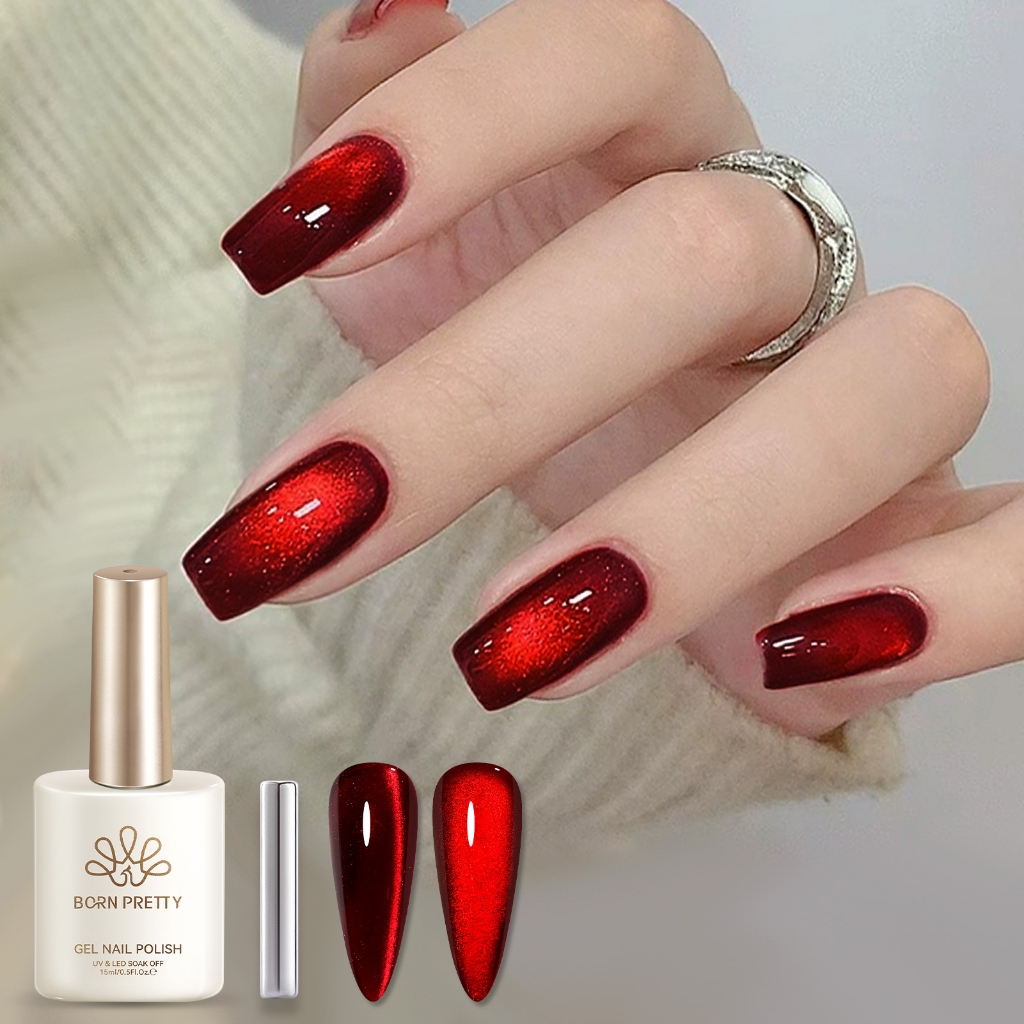BORN PRETTY 15ml Ruby Red Cat Eyes Magnetic Nail Gel Polish Super Shine Christmas พร้อมแม่เหล็กเจลเล็บเล็บ Art Home