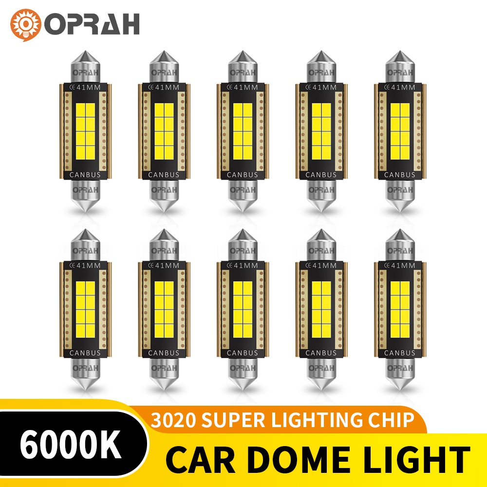 OPRAH 10pcs รถ Festoon C5W หลอดไฟ LED 31 มม.36 มม.39 มม.41 มม.ไฟภายใน 3020EMC ไฟหลังคาป้ายทะเบียน 6000 K