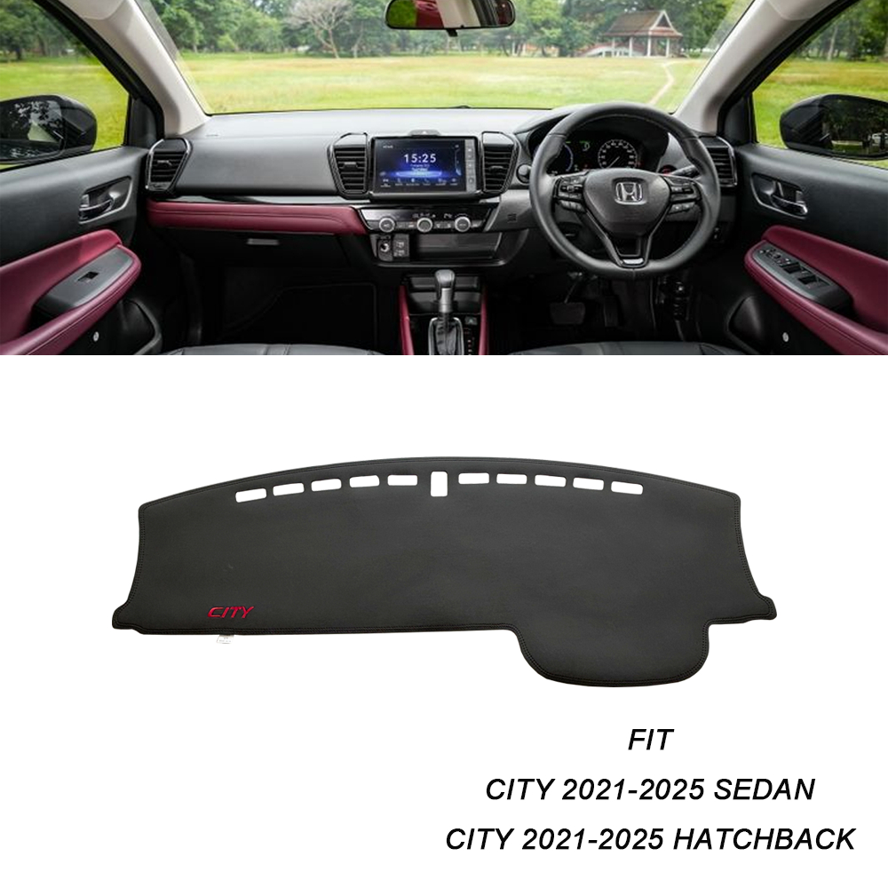เหมาะสําหรับ Honda City 2021-2025 Sedan & Hatchback, คอนโซลกลางรถแดชบอร์ดแผ่นป้องกัน, แผ่นกันแดด, วัสดุหนังไมโครไฟเบอร์