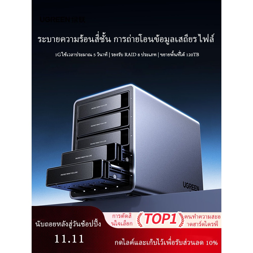 {ตู้ฮาร์ดดิสก์}UGREEN HDD Array Enclosure External Box 3.5 นิ้ว SATA Disk Multi-Bay RAID Mobile Stor