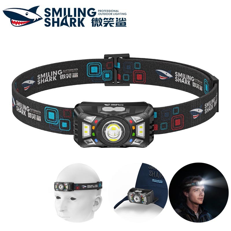 SmilingShark TD0278 ไฟคาดหัว ไฟฉายคาดหัว LED เซนเซอร์ ซุปเปอร์ไบรท์ โคมไฟหัวตกปลา COB หมวกคลิปไลท์ แสงสีขาว/สีแดง ไฟฉายคาดหัว 4โหมด Type-C ชาร์จใหม่ได้ ปรับได้ 90° สำหรับการตั้งแคมป์