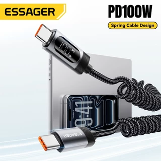 Essager 7A/60W/100W สายสปริงกระแสไฟสูงรถสายชาร์จข้อมูลทนทานถัก 1.2m 1.8m
