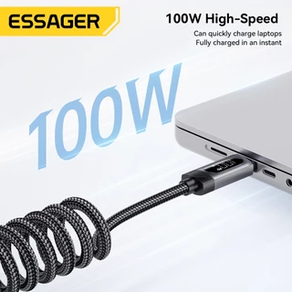 Essager 7A/60W/100W สายสปริงกระแสไฟสูงรถสายชาร์จข้อมูลทนทานถัก 1.2m 1.8m