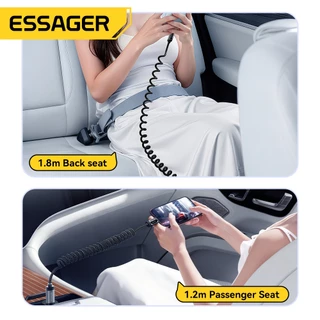 Essager 7A/60W/100W สายสปริงกระแสไฟสูงรถสายชาร์จข้อมูลทนทานถัก 1.2m 1.8m