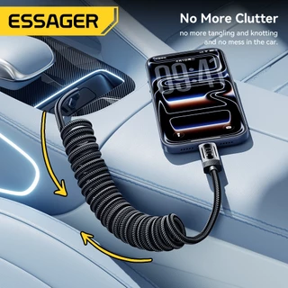 Essager 7A/60W/100W สายสปริงกระแสไฟสูงรถสายชาร์จข้อมูลทนทานถัก 1.2m 1.8m