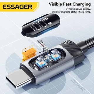 Essager 7A/60W/100W สายสปริงกระแสไฟสูงรถสายชาร์จข้อมูลทนทานถัก 1.2m 1.8m