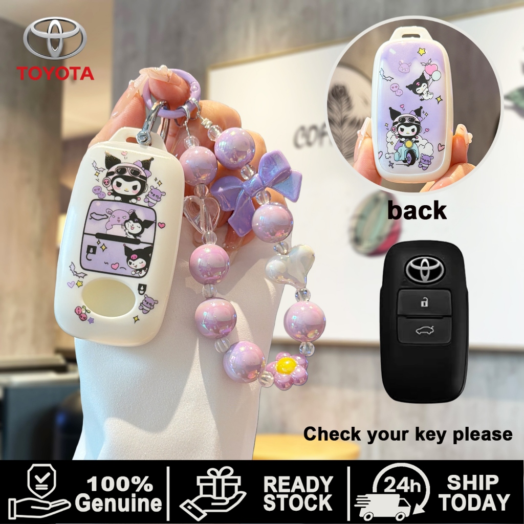 Kuromi Sanrio สําหรับ Toyota Yaris Ativ Cross 2022-2025 Raize Veloz 2022-2025 AVANZA Wigo 2023-2025 ฝาครอบกุญแจรีโมทกุญแจโลหะ Fob Shell พวงกุญแจ