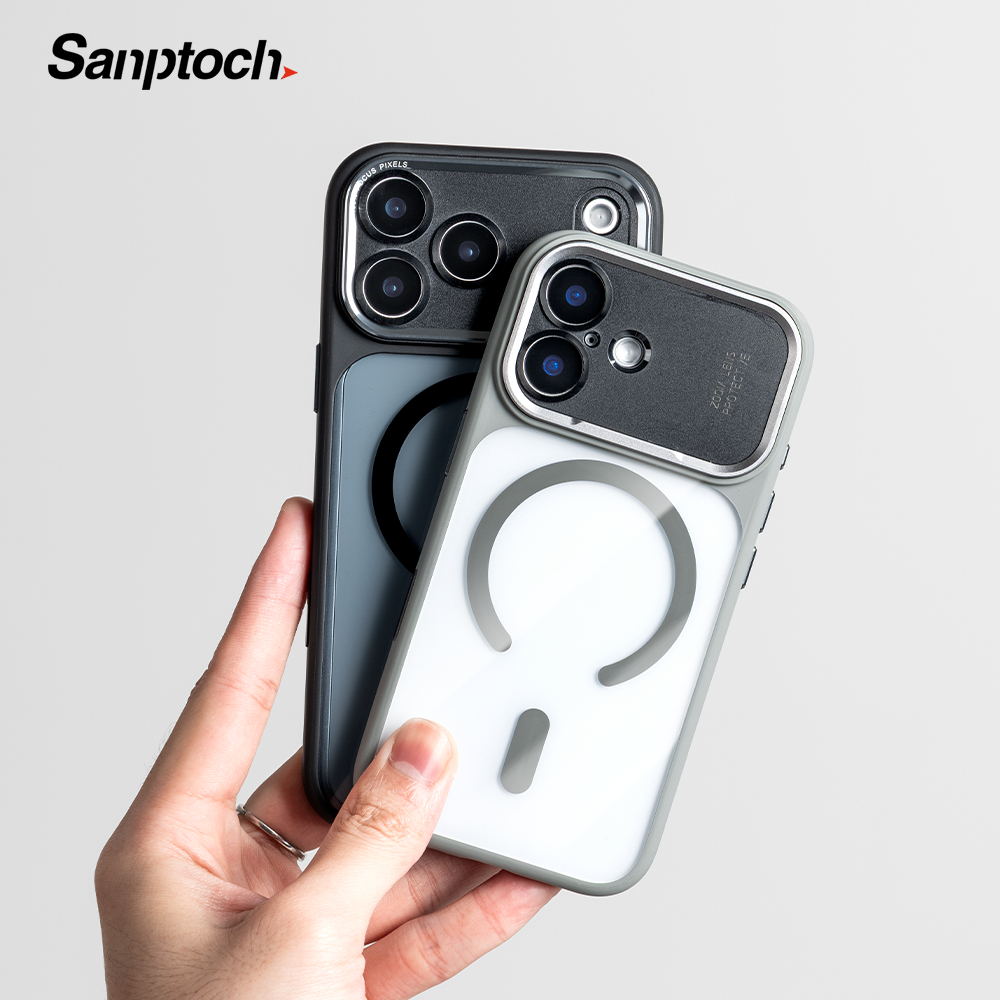 Sanptoch สําหรับแม่เหล็กหรูหรากันกระแทกเคสโทรศัพท์สําหรับ iPhone 17 16 15 14 Pro Max Soft TPU Edge + PC โปร่งใสฝาหลังปลอกป้องกันเลนส์โลหะผสม