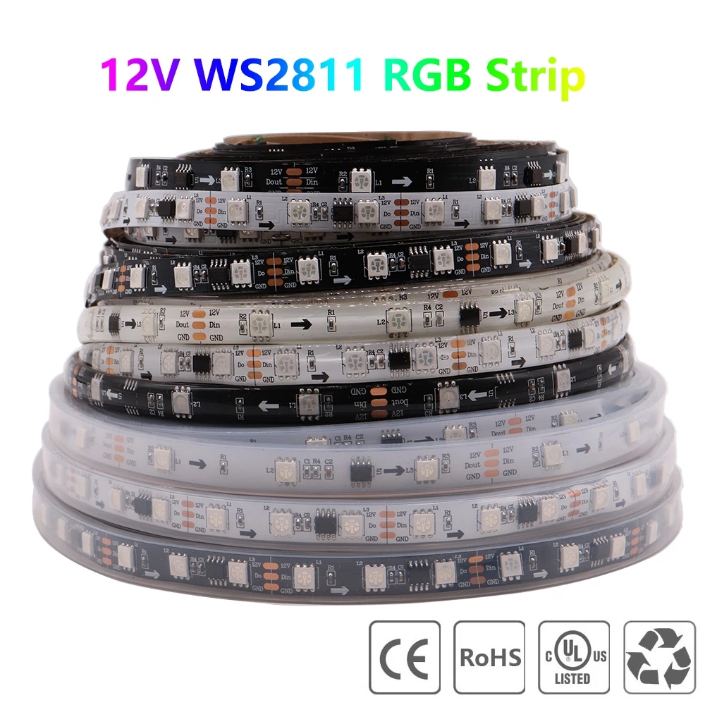 1-5M WS2811 60leds/M แอดเดรส LED Pixel Strip สี RGB LED Strip เทป DC12V