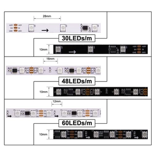 1-5M WS2811 60leds/M แอดเดรส LED Pixel Strip สี RGB LED Strip เทป DC12V