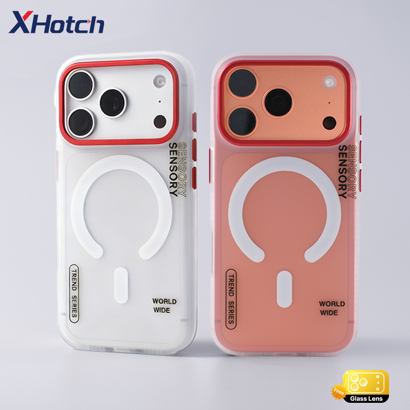 XHotch ตัวอักษร Graffiti กึ่งโปร่งใส Matte เคสโทรศัพท์แม่เหล็กสําหรับ iPhone 18 17 16 15 14 Pro Max ปุ่มโลหะ + กรอบ TPU Soft Edge ป้องกัน Anti Drop ปลอก